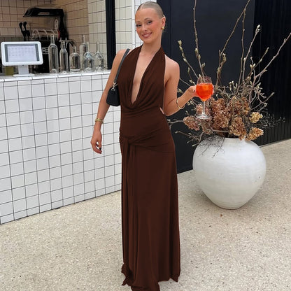 Elegant Burgundy Sleeveless Bodycon Dress with V-Neck