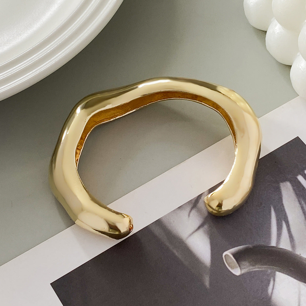 Trendy Irregular Metal Bracelet Set Stylish Open Cuff