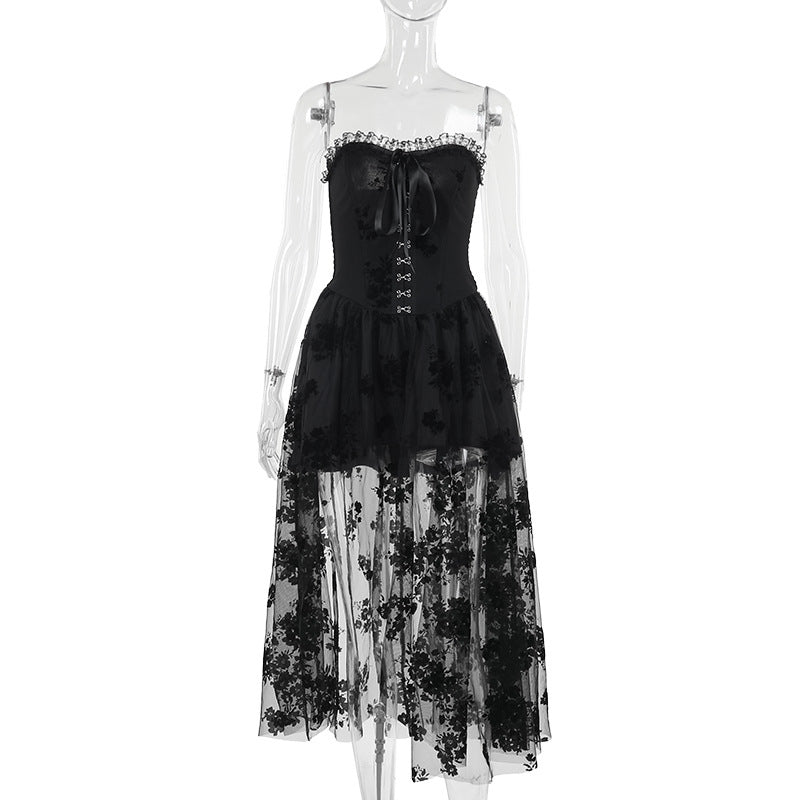 Black Mesh Bodycon Dress Strapless Elegant Style