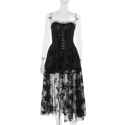 Black Mesh Bodycon Dress Strapless Elegant Style