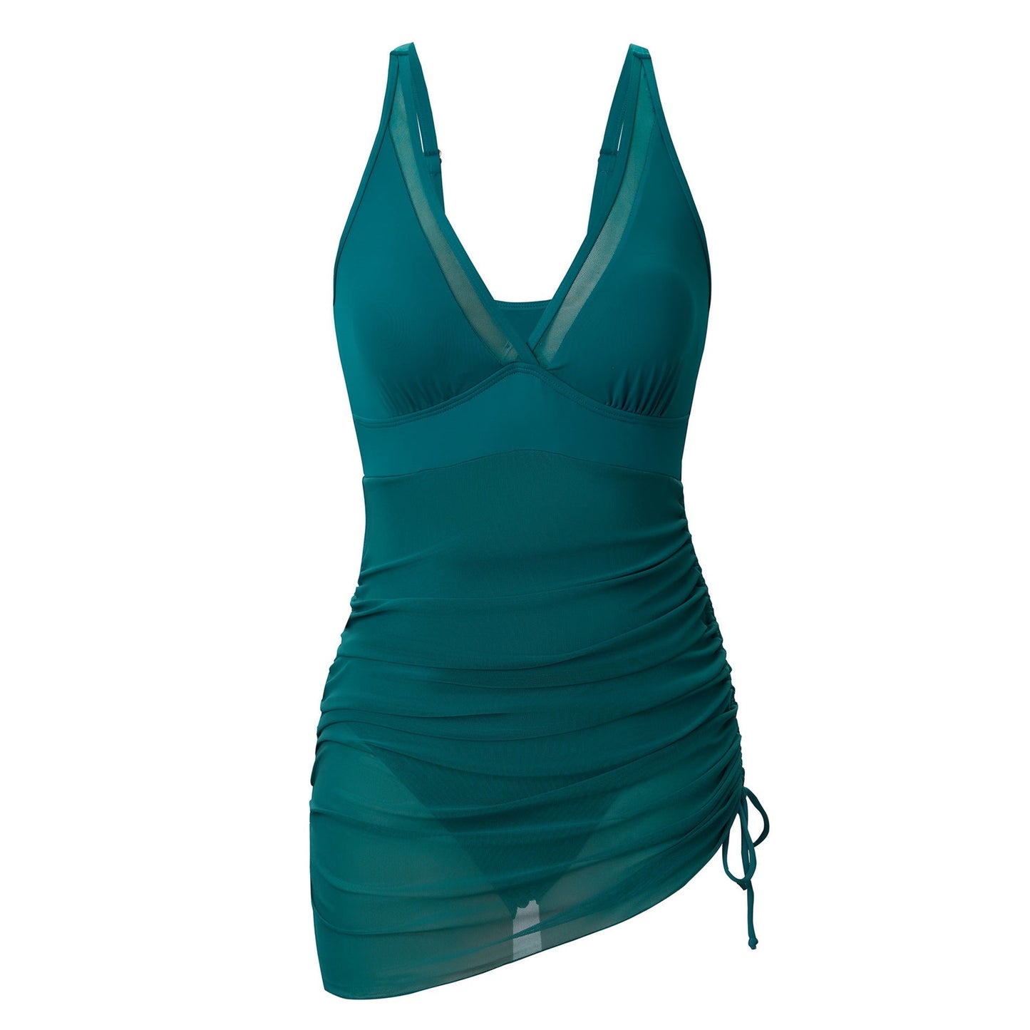 V-Neck Sheer Mesh Dress One-Piece Swimsuit