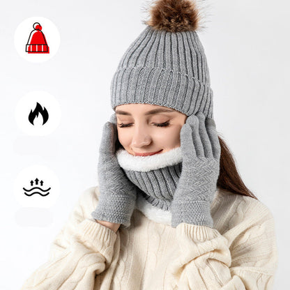Winter Knitted Warm Gloves, Hat, Scarf Set - Thickened Cozy Design