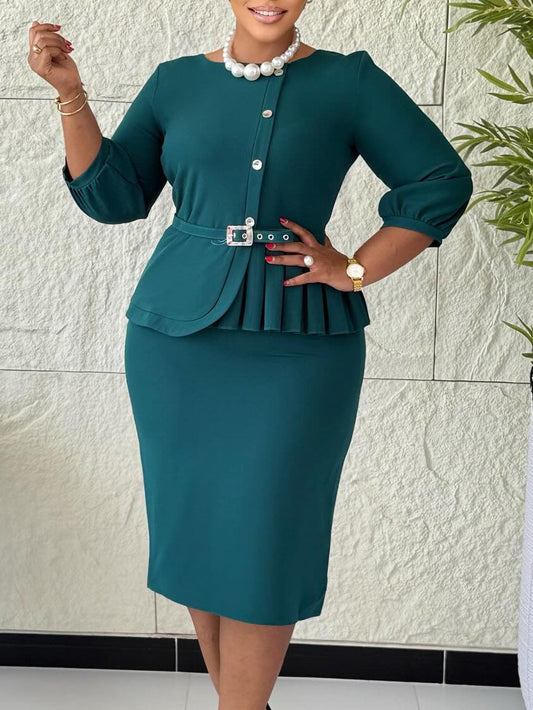 Elegant Ruched Bodycon Dress With Ruffled Neckline
