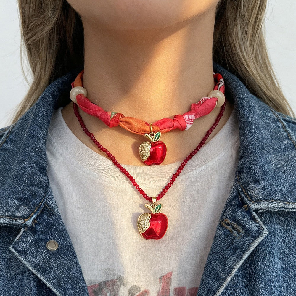 Dainty Enamel Apple Pendant Christmas Necklace