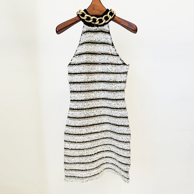 Chic Metal Chain Bodycon Knit Dress