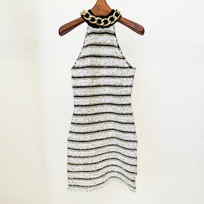 Chic Metal Chain Bodycon Knit Dress