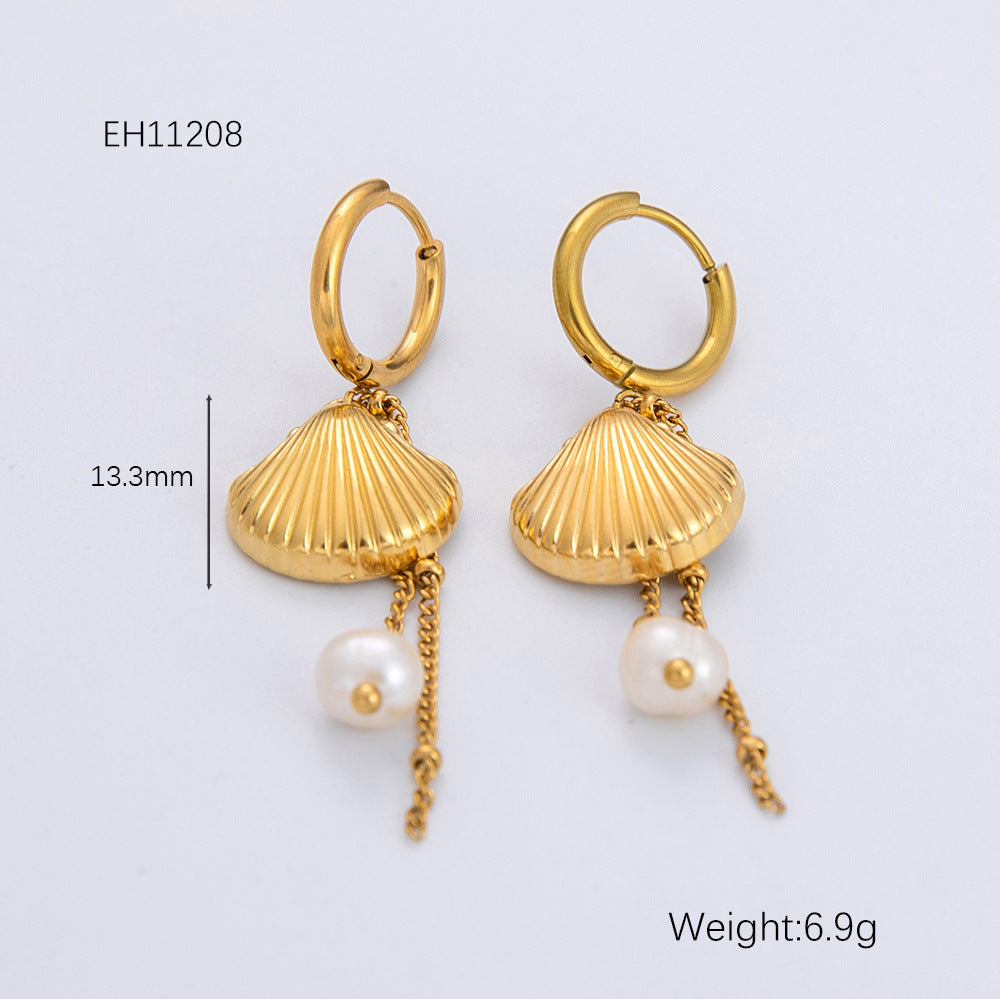 Freshwater Pearl Earrings Ocean Inspired Starfish Seashell Necklace Stainless Steel Adjustable Ring