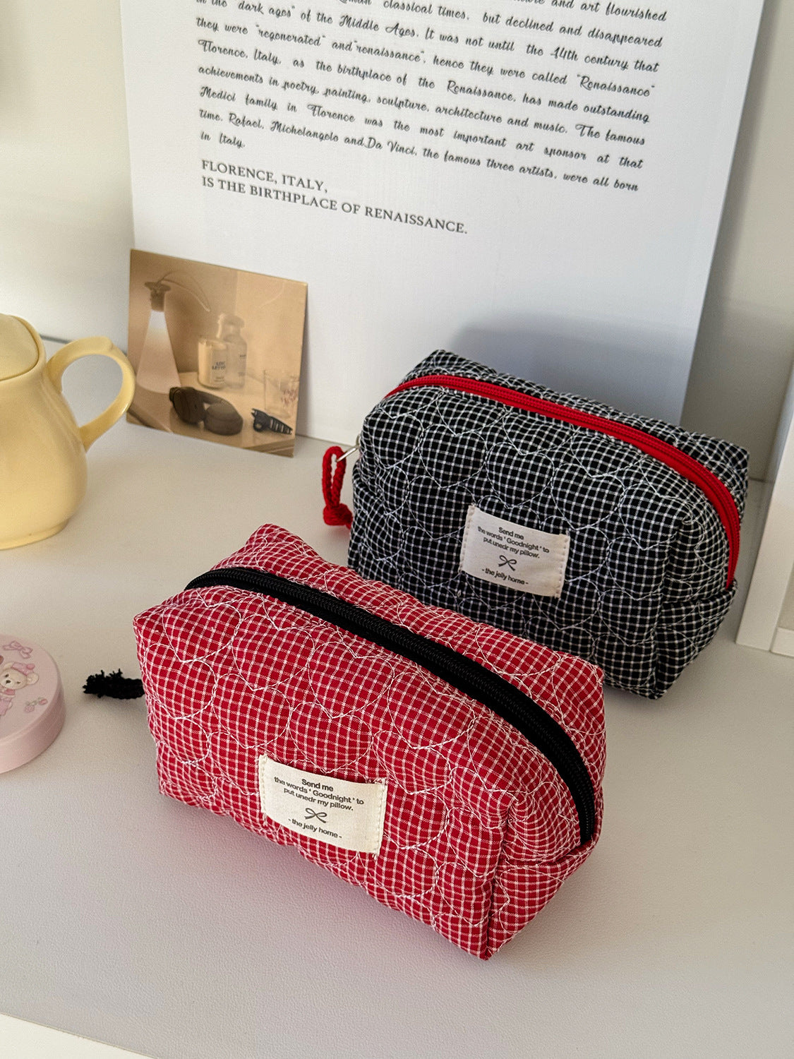 Heart Quilted Cosmetic Bag Stylish Portable Storage
