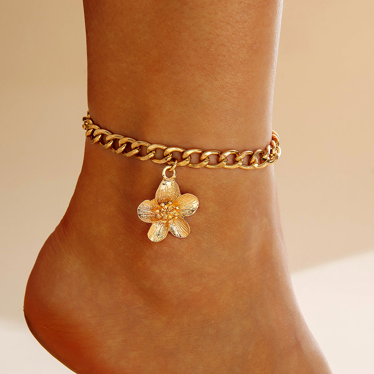 Floral Alloy Textured Ankle Chain Jewelry For Women