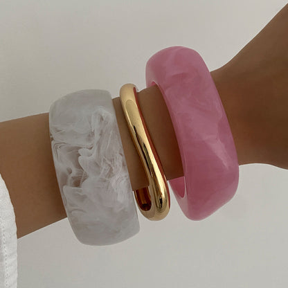 Pink Geometric Alloy Bracelet Artistic Vintage Wide Cuff