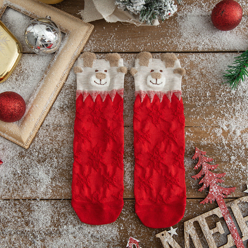 Christmas Reindeer Cartoon Funny Crew Socks