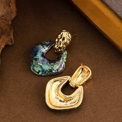 Trendy Geometric Abalone Shell Earrings With Silver Needle
