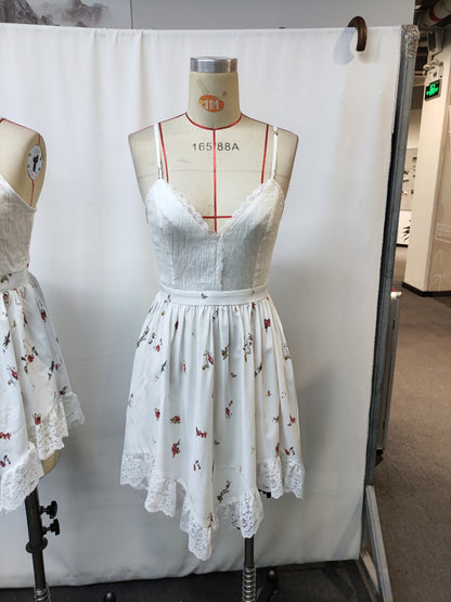 Retro Floral Print A-Line Dress with V-Neck
