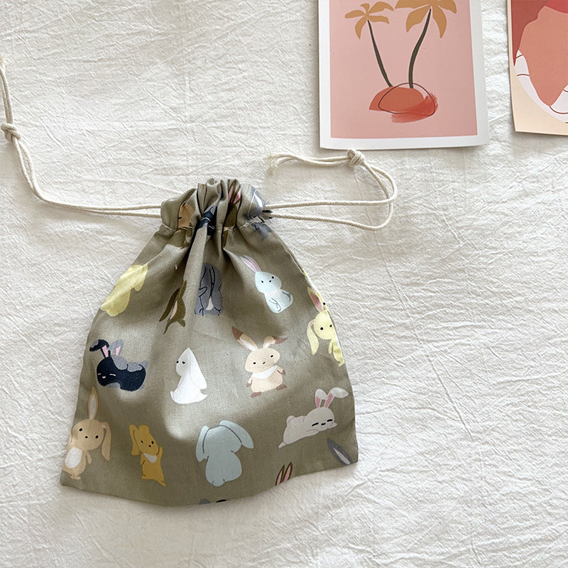 Mini Cotton Drawstring Makeup Pouch Cute Floral Travel Bag