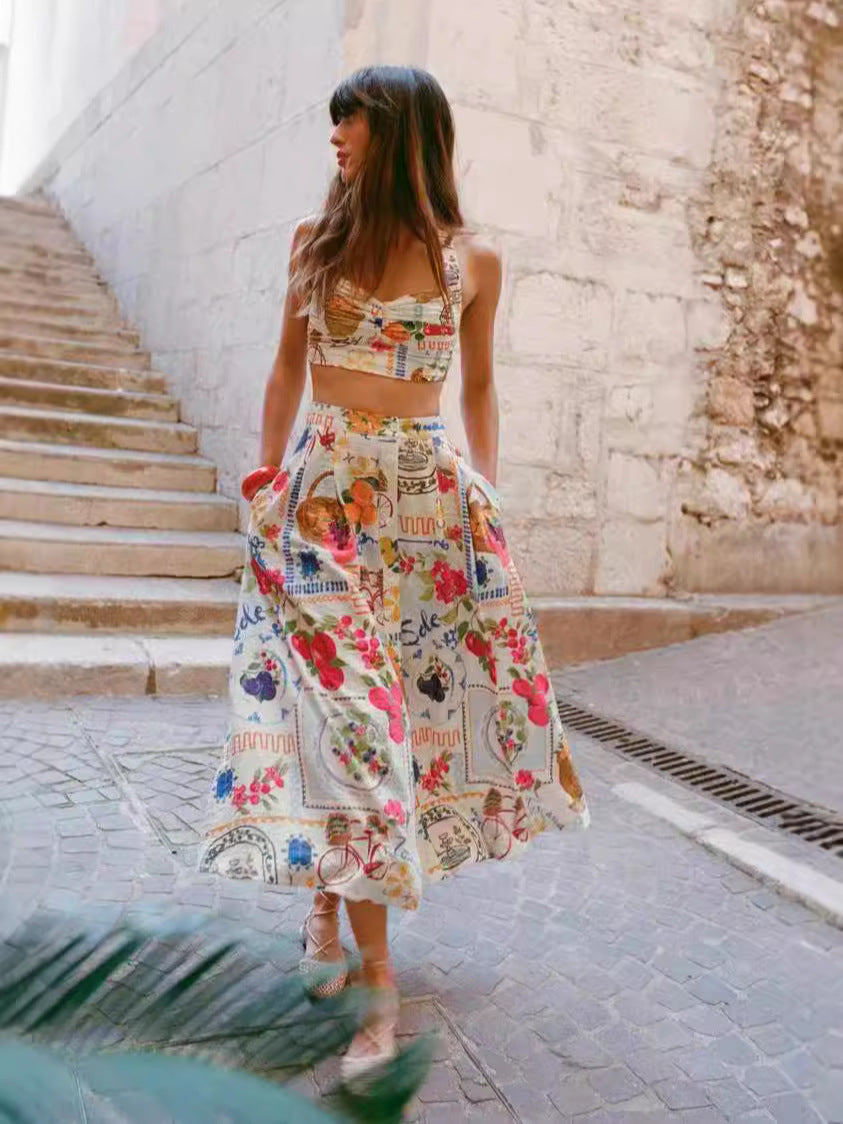 Elegant Floral Linen Cami Dress Set for Casual Wear
