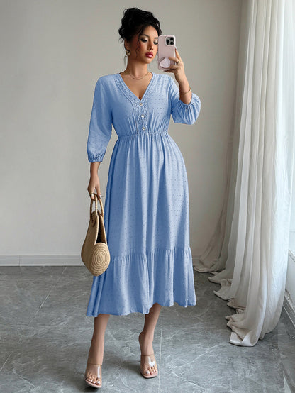 Elegant A-Line Maxi Dress Soft Knit Fabric Casual Outfit