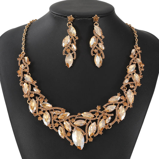 Crystal Gemstone Necklace and Earring Set with Floral Design for Elegant Occasions