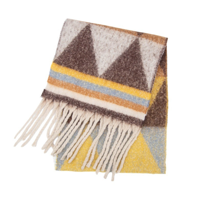 Winter Cozy Tassel Color Block Warm Scarf
