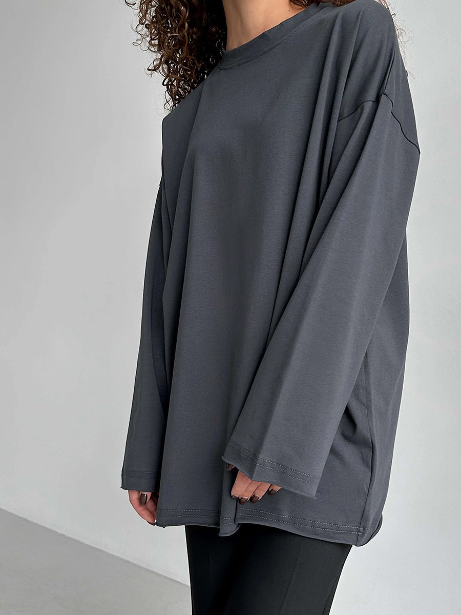 Oversized Solid Color Cotton T-Shirt for Women