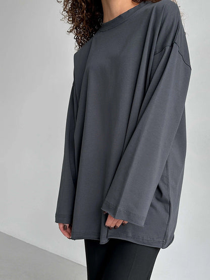 Oversized Solid Color Cotton T-Shirt for Women