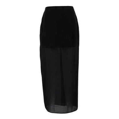 Fashionable Black Mesh Midi Skirt With High Waist Design