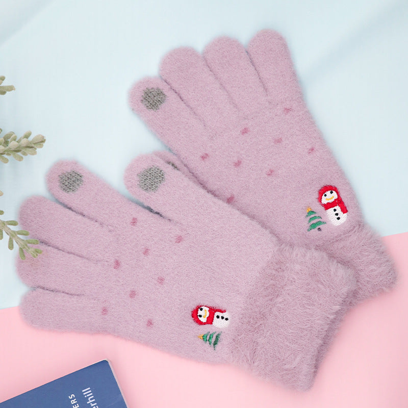 Winter Touchscreen Knit Gloves Cute Snowman Design Warm and Cozy