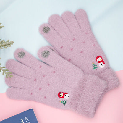 Winter Touchscreen Knit Gloves Cute Snowman Design Warm and Cozy