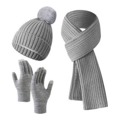 Warm Knitted Winter Hat, Scarf, And Gloves Set