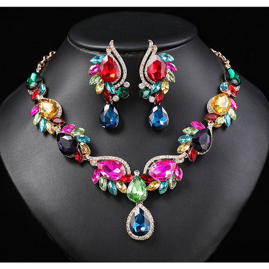 Multicolor Gemstone Necklace Set for Women Elegant Bridal Party Jewelry