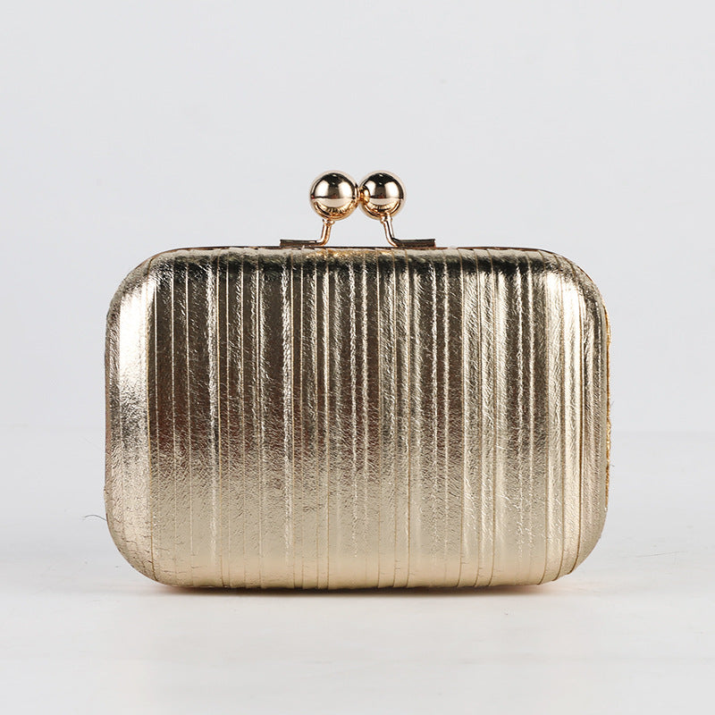 Metallic Pleated Evening Clutch Bag Stylish Formal Purse