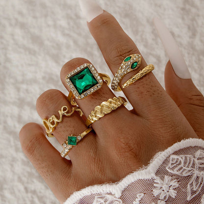 Geometric Gemstone Ring Set Fashionable Zinc Alloy Stackable Rings