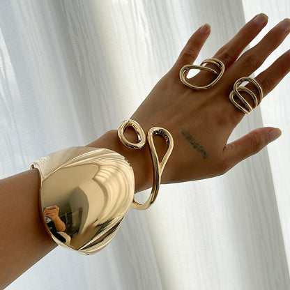 Irregular Alloy Cuff Bracelet Set Minimalist Style