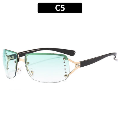 Y2K Rhinestone Square Sunglasses Stylish Metal Frame Eyewear