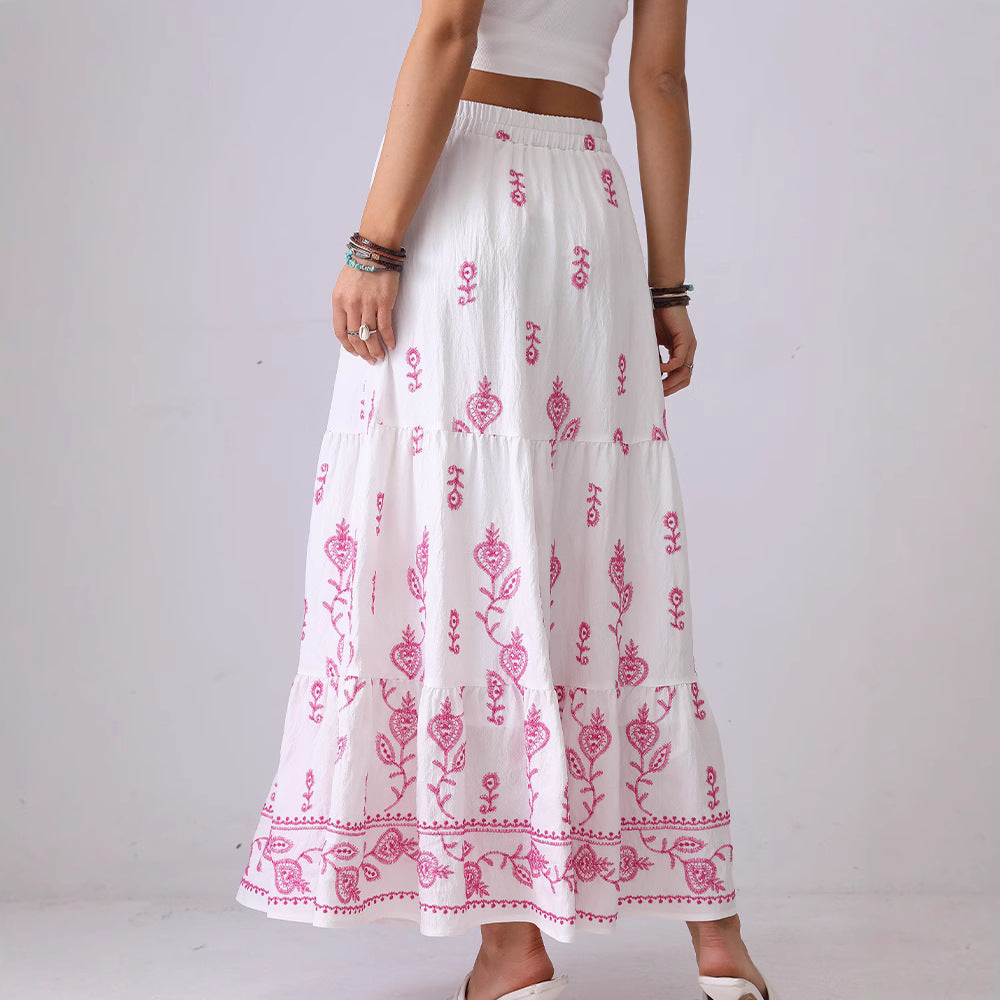 Floral Embroidered String Maxi Skirt