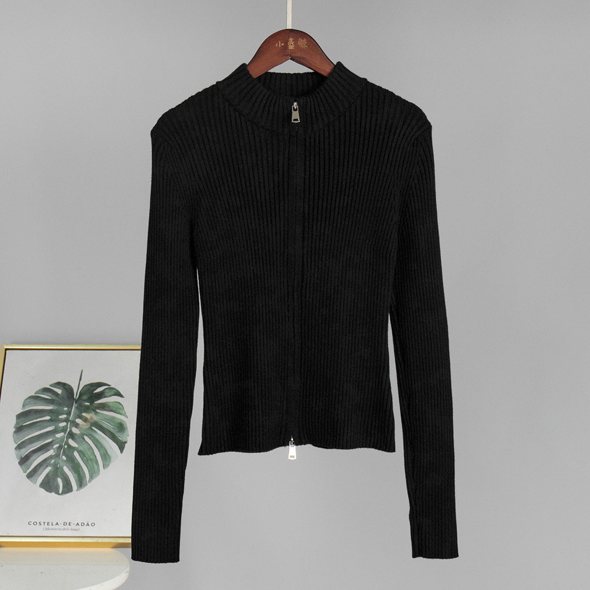 Casual Long Sleeve Cardigan Zipper Knit Jacket for Women