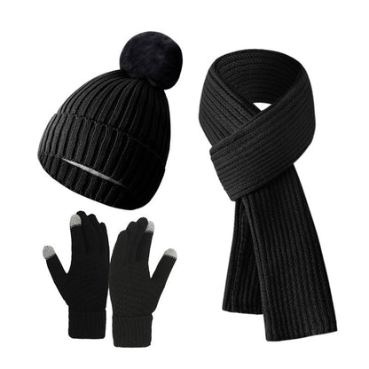 Warm Knitted Winter Hat, Scarf, And Gloves Set