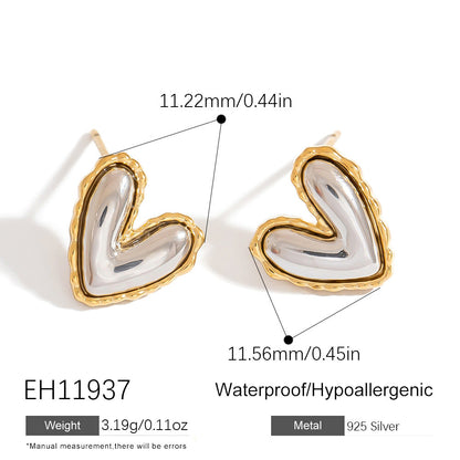 Elegant 925 Silver Pearl Earrings with Geometric Design