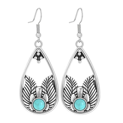 Simple Tribal Flower Teardrop Circle Turquoise Earring Set
