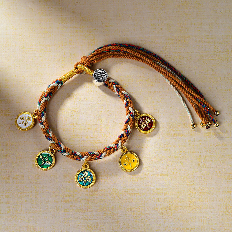 New Tibetan Five-Way God Of Wealth Hand Rope Handwoven Bracelet Rope Thangka God Of Wealth Green Tara Zakiram Bracelet