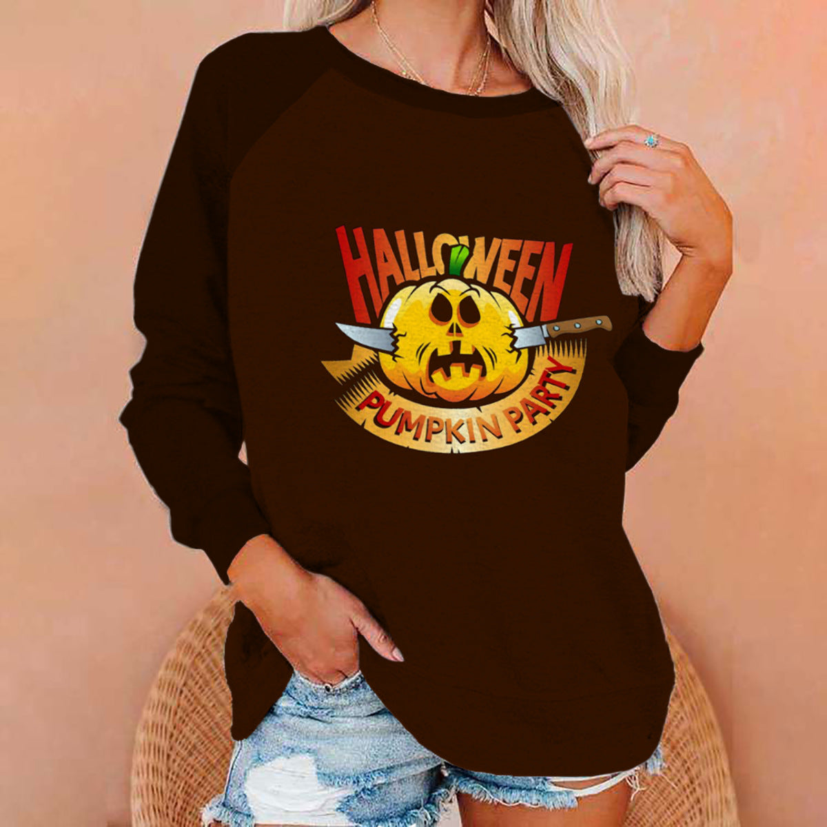 New 3D Digital Printing Long-Sleeved T-Neck Sweater