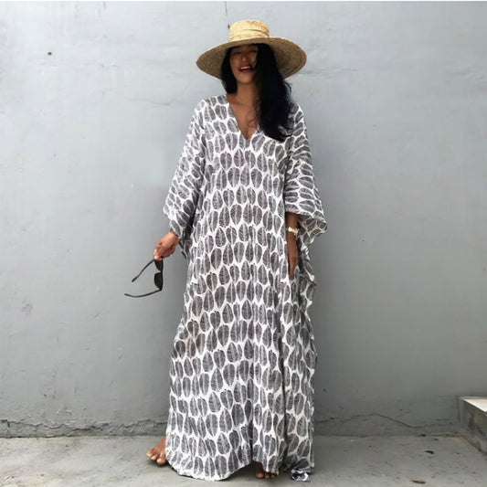 Beach Blouse Front And Back V-Neck Loose Robe Style Seaside Resort Skirt Bikini Sunscreen