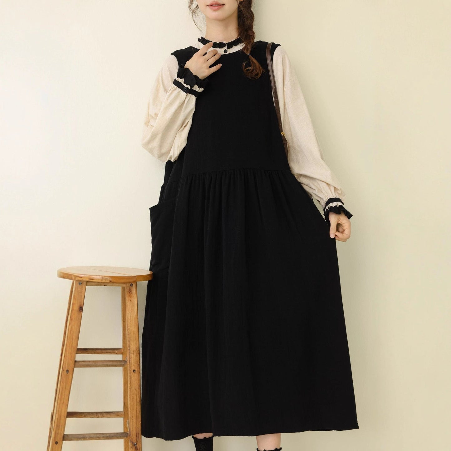 Retro A-Line Sleeveless Vest Dress in Solid Colors