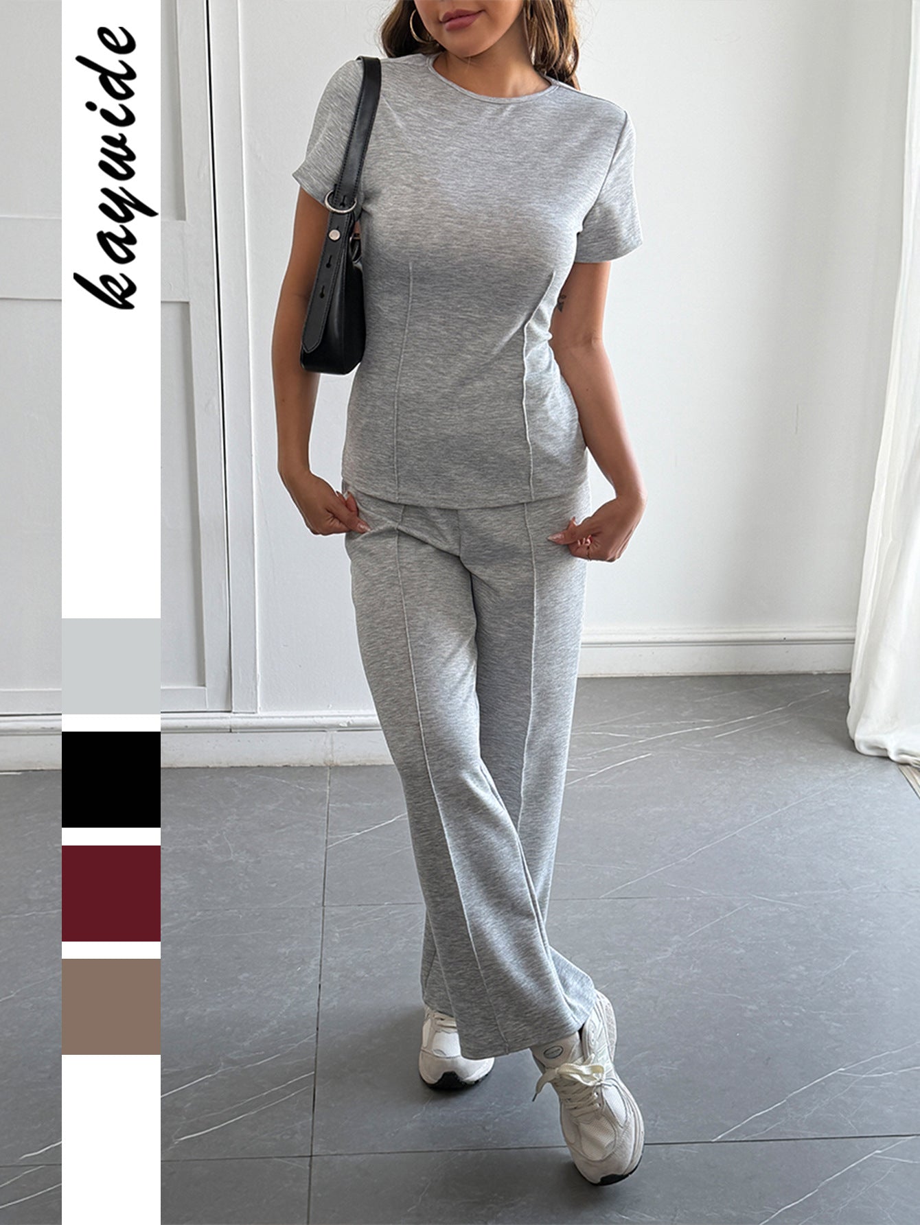 Casual Short Sleeve T-Shirt and Long Pants Set for Women