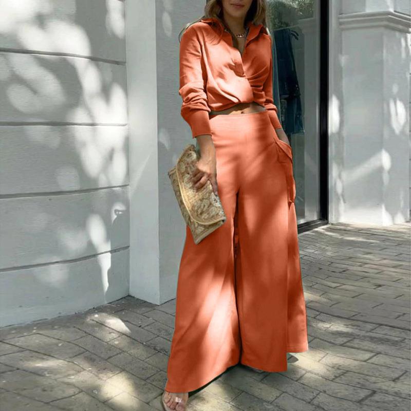 Casual Wide-Leg Pants Set with Pockets in Solid Colors