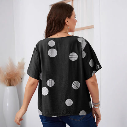 Plus Size Polka Dot Short Sleeve T-Shirt Casual Style