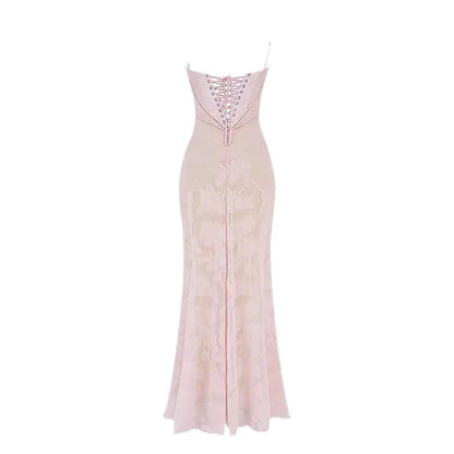 Backless String Tie Lace Sexy Long Dress