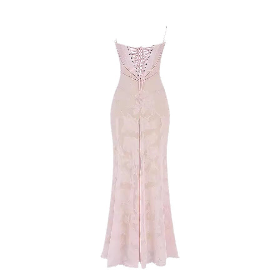 Backless String Tie Lace Sexy Long Dress