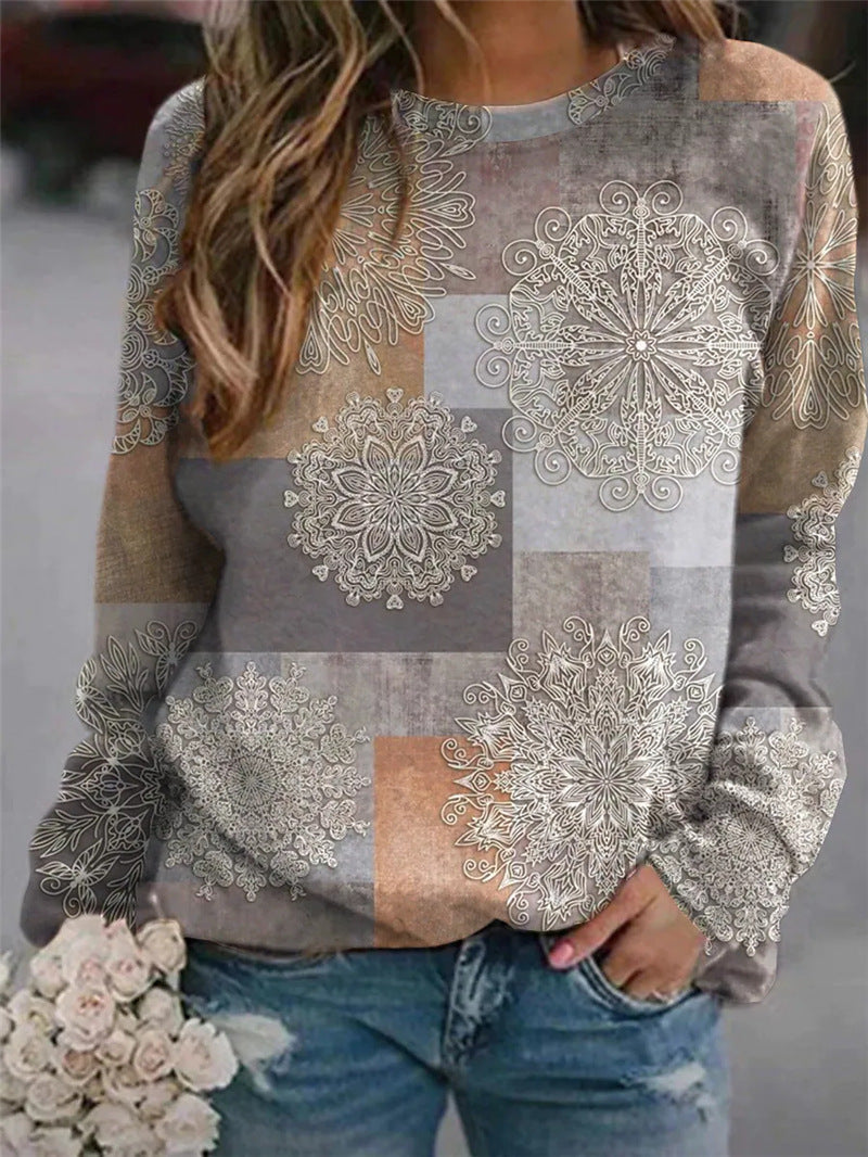 Color Matching Splicing Round Neck Color Matching Long-Sleeved Sweater