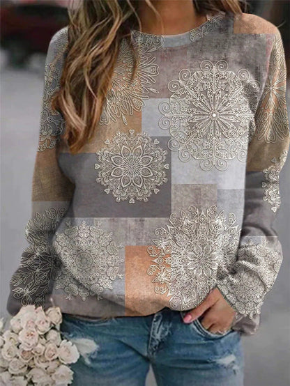 Color Matching Splicing Round Neck Color Matching Long-Sleeved Sweater
