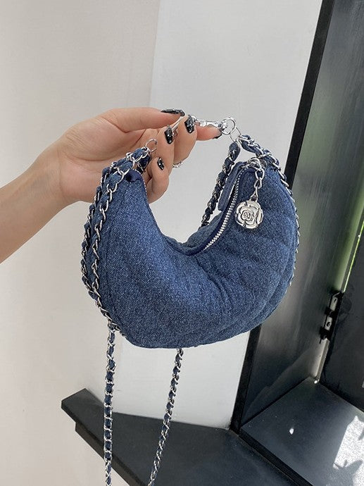 Fashionable Women's Denim Quilted Crossbody Bag